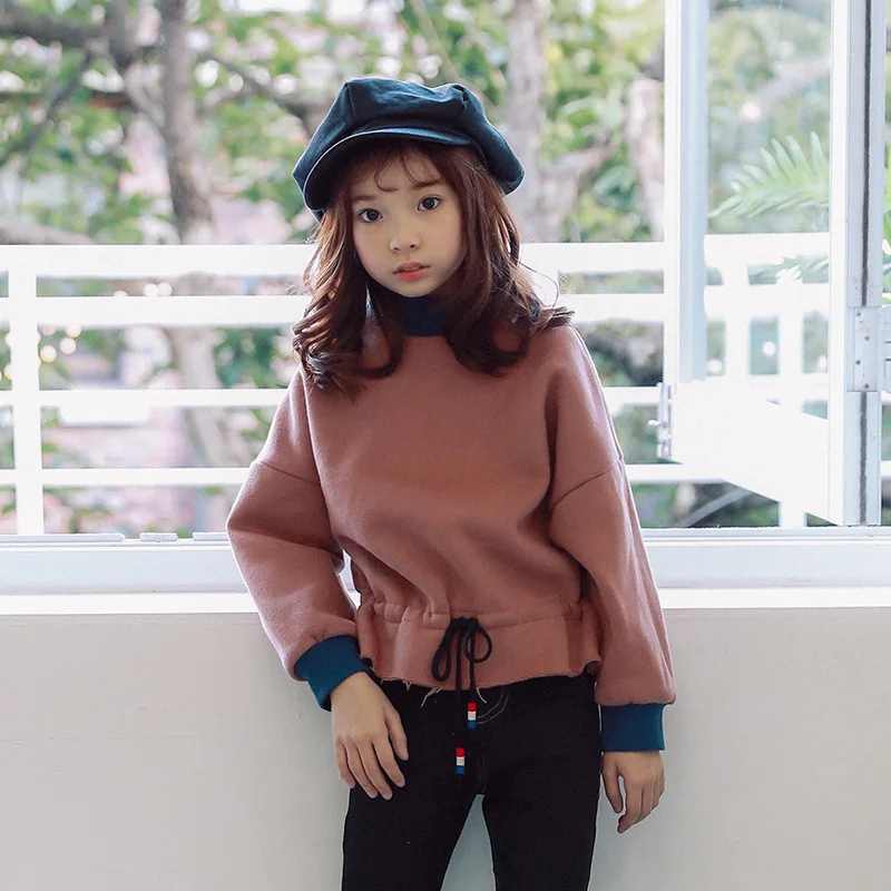 

Velvet High Neck Autumn Winter Sweatshirt Kids Teenage Clothing Long Sleeve Tops Thick Hoodie Fashion Clothes Toddler Outwear