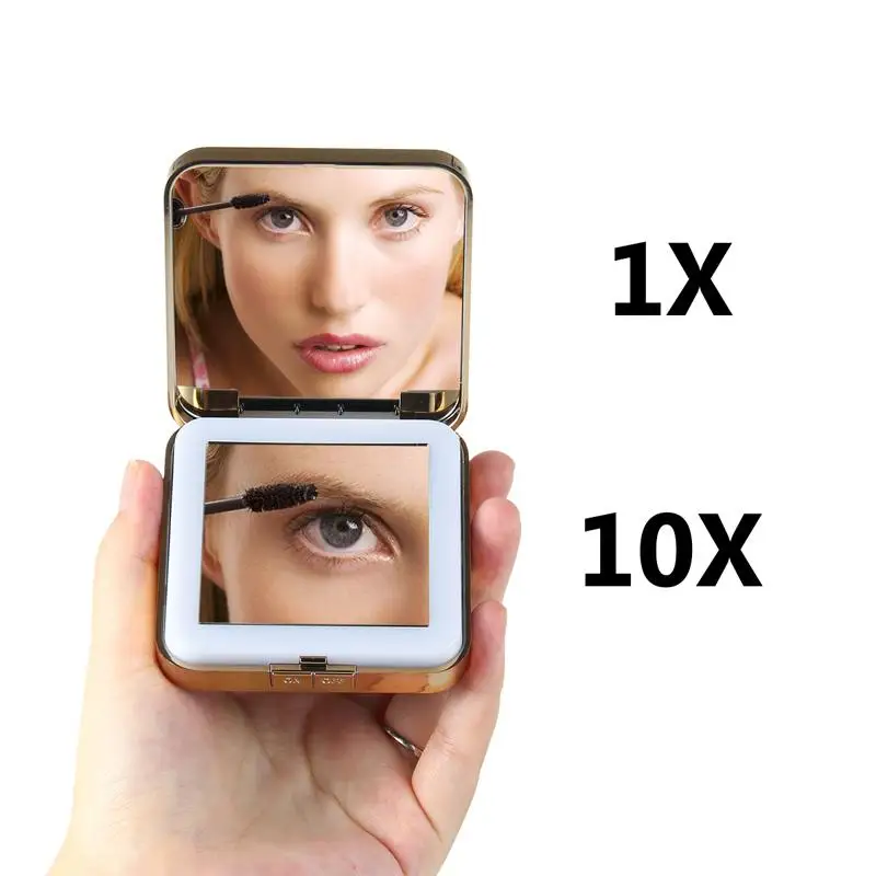 Светодиодный светильник для макияжа, 3 цвета, портативное складное карманное двухстороннее зеркало 1X10X, регулируемое косметическое увеличительное зеркало