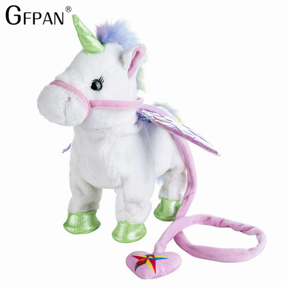 Hot Toys 35cm Electric Walking Unicorn Plush Toy Stuffed Animal Toy Electronic Music Unicorn for Children Christmas Gifts