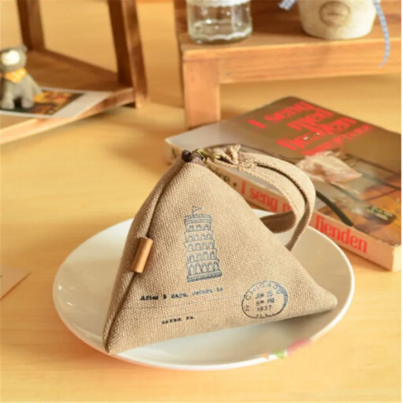

Mini Protable Wallet Pouch Army Green Vintage Coin Purse Bag Triangle Canvas Cartoon Print Travel Coin Holder Headphone Package