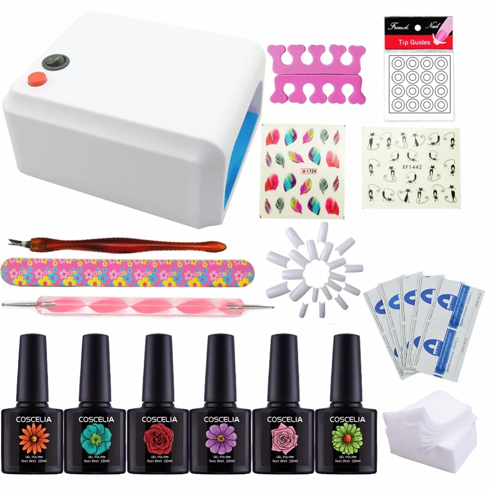 

Nail Art Set 36W Uv Lamp Dryer For Nails Soak Off 6 Colors Gel Nail Polish Manicure Tools Set For Manicure Sticker Tips Nail Set