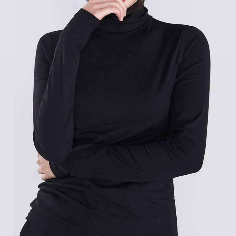 

Sexy Women's High Neck Solid Strench Long Sleeve shirt Classic Tops Autumn Spring T-Shirts High Quality Harajuku