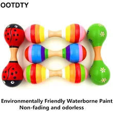 Разноцветные деревянные погремушки-шейкеры с двойной головкой для детей, детские музыкальные инструменты, вечерние погремушки