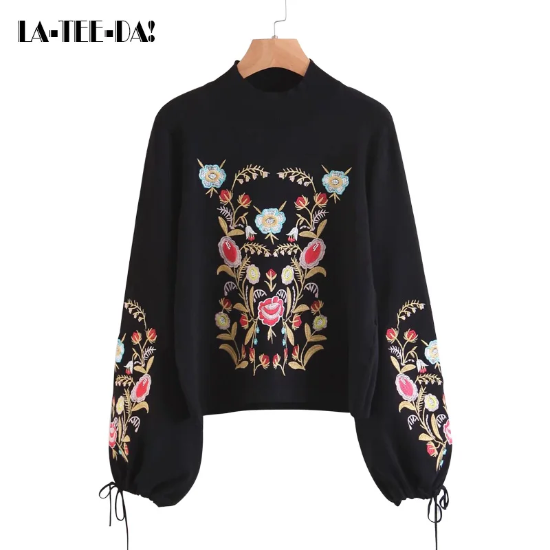 LTD119057 новый пуловер свитер Женский вязаный Дамская Цветочная вышивка с