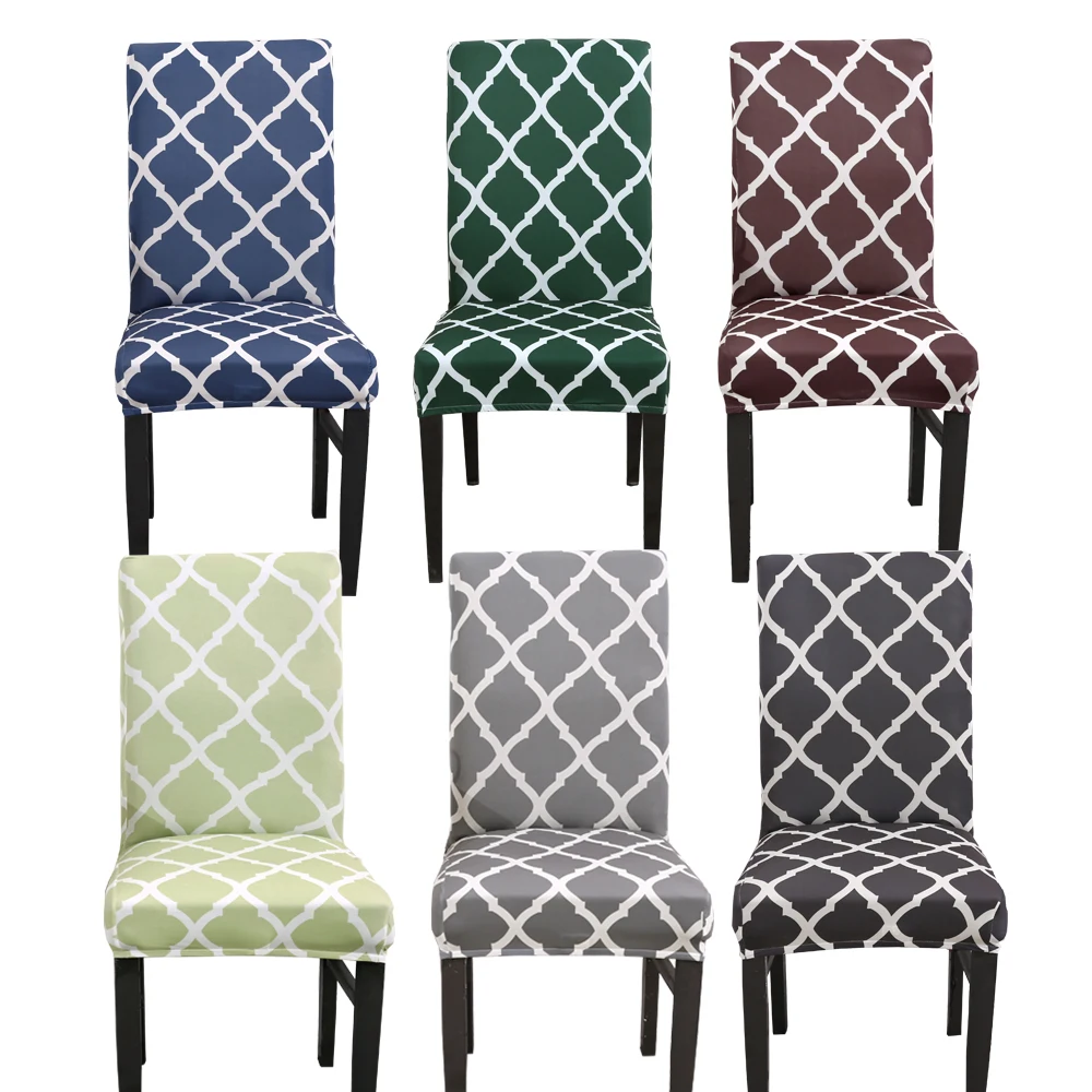 Geometric Dining Chair Cover Spandex Morocco Nordic Solid Color Kitchen