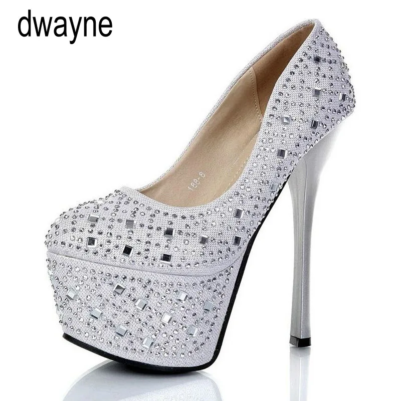 

spring women fashion 14cm high heel Pumps oxfords Bling Crystal Party Pumps 6cm platform Round Toe Thin Heels Pumps TYU89