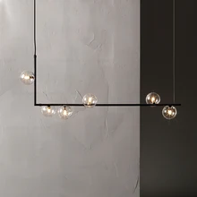 Modern minimalist chandelier lights for kitchen bar table long chandelier led design black loft glass ball hanging light Fixture