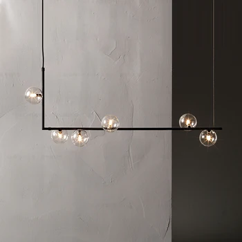 

Modern minimalist chandelier lights for kitchen bar table long chandelier led design black loft glass ball hanging light Fixture