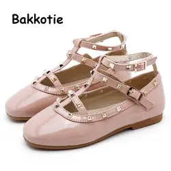 Bakkotie/2019 г.; детские осенние модельные туфли; модные розовые туфли Mary Jane на плоской подошве с заклепками для маленьких девочек; новые милые
