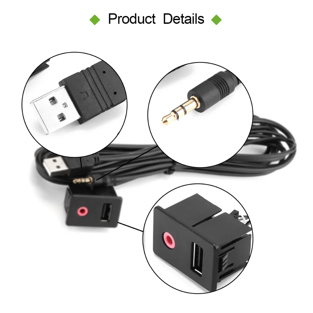 Onever USB и 3 5 мм AUX аудио приборной панели заподлицо расширение кабель с монтажным