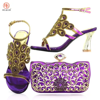 

Hot selling Italian Shoes and Bag Set Decorated with Rhinestone Nigerian Party Shoes and Bag Set Italian Shoe with Matching Bag