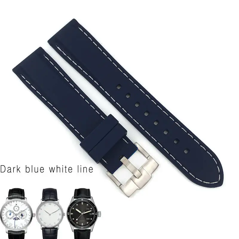 23 мм резиновые силиконовые часы ремешок черный синий водонепроницаемый игла Пряжка ремешок подходит для Blancpain Fifty Fathoms часы - Цвет ремешка: dark blue white line