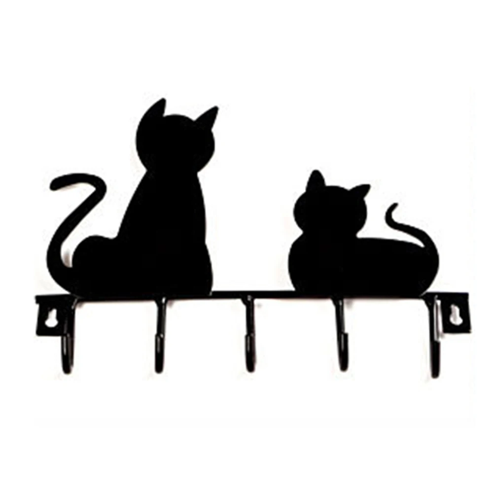 

Stainless Steel Cat Decorated Wrought Iron Hook with 5 Hooks Wall Decor Hat Coat Clothes Hangers Storage Rack Key Holder