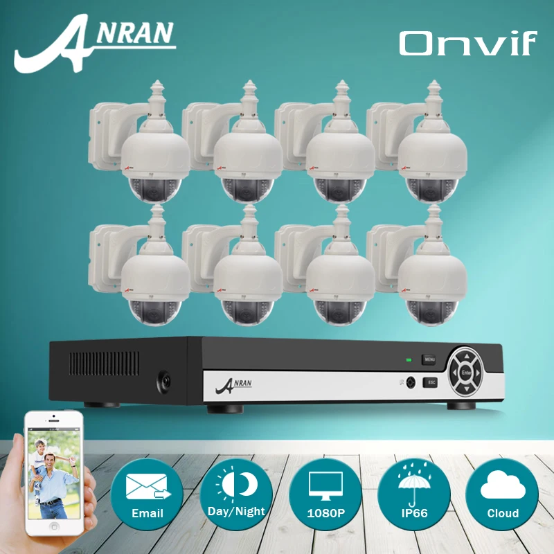 3TB HDD 8CH H.264 NVR IP CCTV System 1080P IP Camera PTZ Zoom 3-10mm Lens 22IR Outdoor Video Surveillance Dome Security System