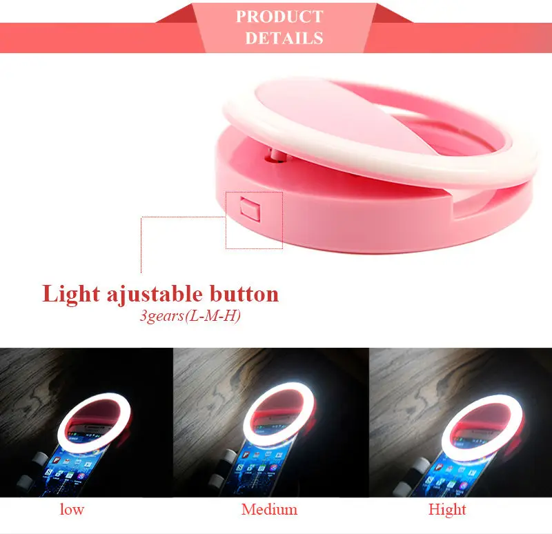 Модный светодиодный светильник-вспышка для фотосъемки, светящаяся лампа для селфи, кольцо для ночного телефона для iPhone 7 plus, 6, 6S Plus, 5S, 5C, Xiaomi, LG, samsung