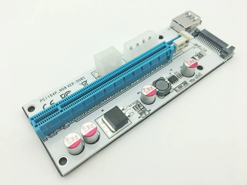 Новый Белый PCI E Riser 008 Express 1X 4x 8x 16x расширитель USB 008S адаптер карта SATA 15pin для