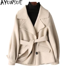 AYUNSUE Новое весеннее шерстяное пальто женское пальто из шерсти альпаки женские кашемировые короткие осенние куртки женские casaco с поясом 37156 YQ1157