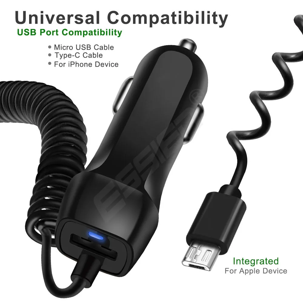 ايسين شاحن يو اس بي سيارة شاحن آيفون X 7 8 سيارة-شاحن المصغّر usb نوع-C كابل يو إس بي محول ل Xiaomi Redmi هواوي p20 لايت