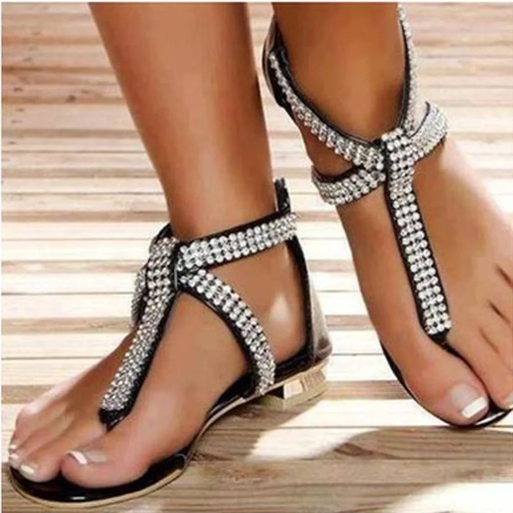 

KLV Retro Square Sandals Shoes Womens Slippers Beach Anti-Slip Toe Post Roman Beach Shoe Zapatos De Mujer Sandalias Mujer 2019