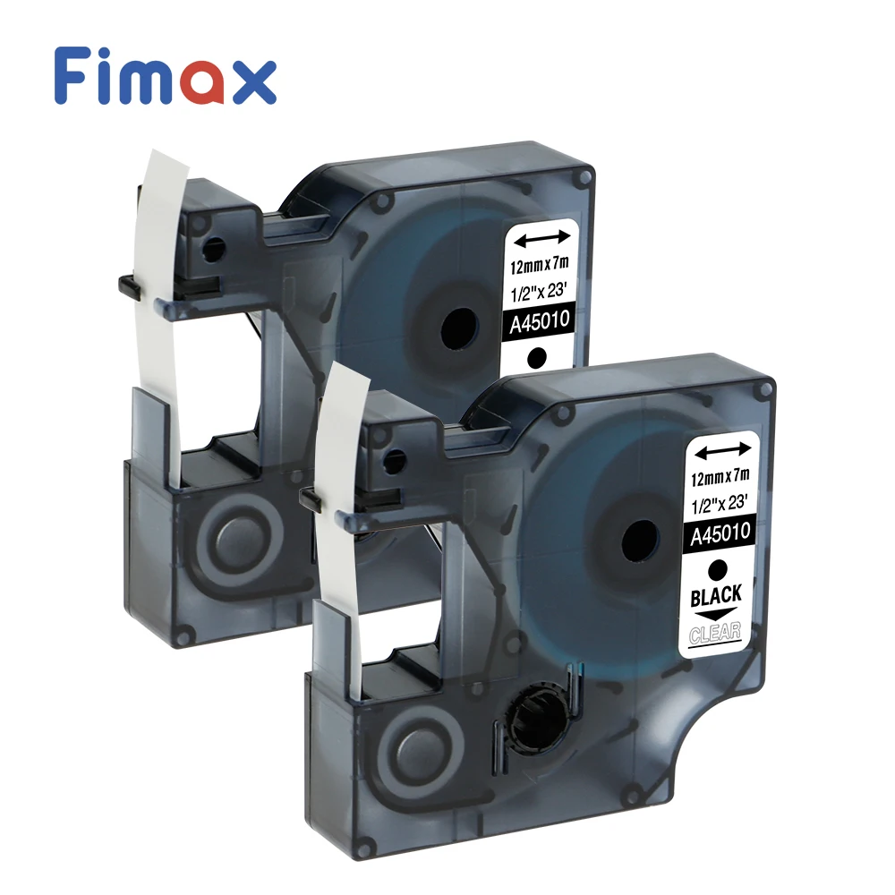 

Fimax 2 Packs Compatible for DYMO D1 Label Tape 45013 12mm*7m Plastic Black on White for Dymo 12mm Label Printers DYMO D1 Label