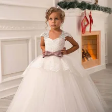 Рождественское платье кружевное платье с цветочным узором для девочек до 60$ белое платье для первого причастия Пышное детское платье Vestidos Comunion Ninas