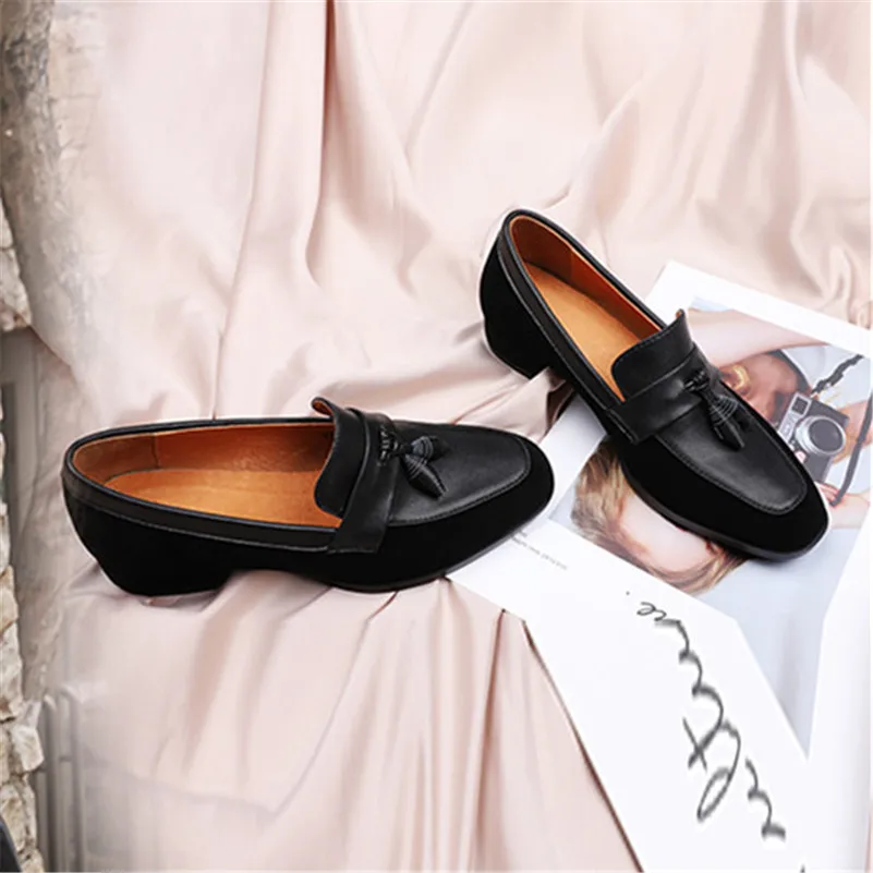 FEDONAS Sweet Elegant Party Casual Women Pumps Summer Slip-on Square Heels Single Shoes Genuine Leather Top Quality Shoes Woman