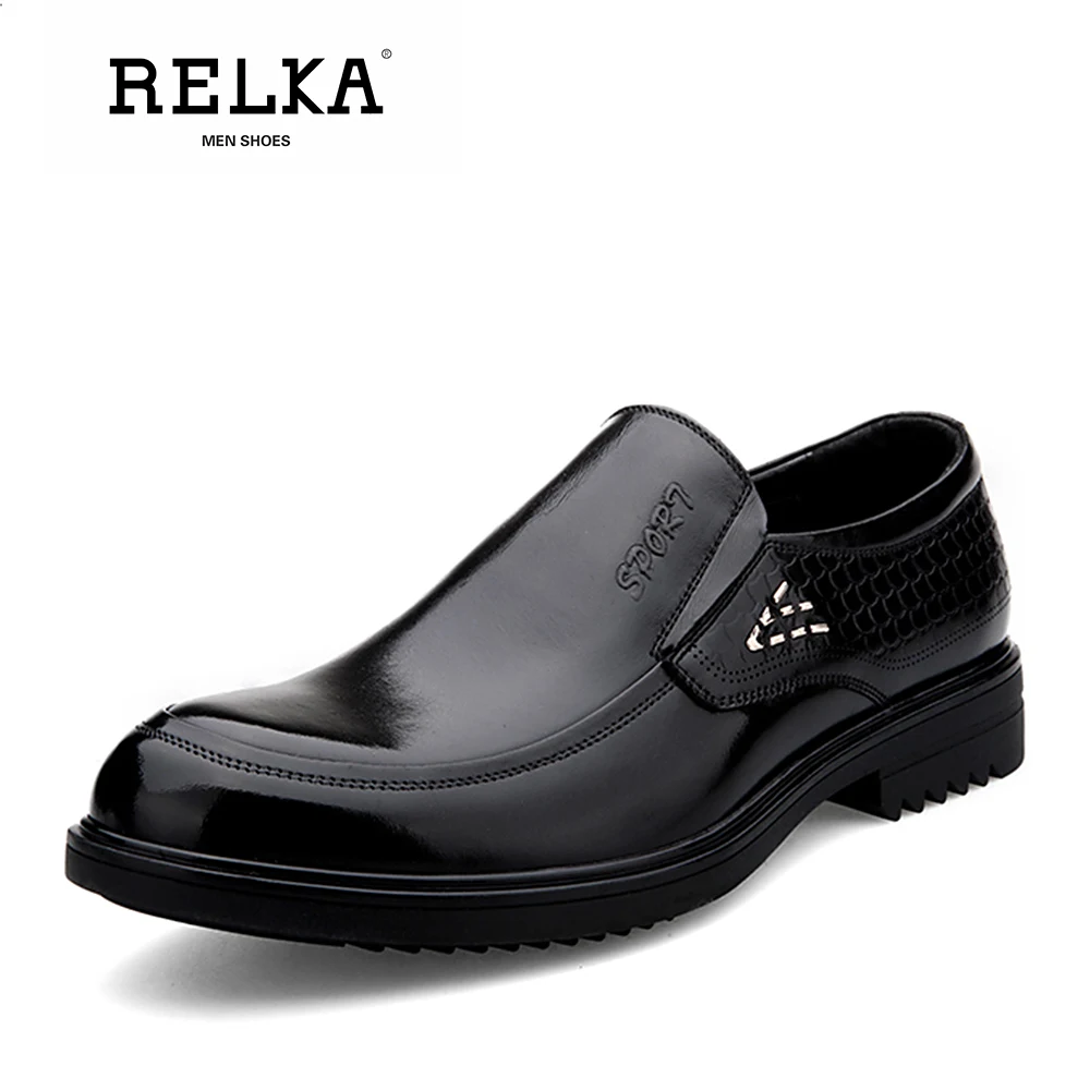 

RELKA Handmade Men Leather Shoes High Quality Genuine Leather Round Toe Soft Square Heel Shoes Solid Slip-on Luxury Shoes P27