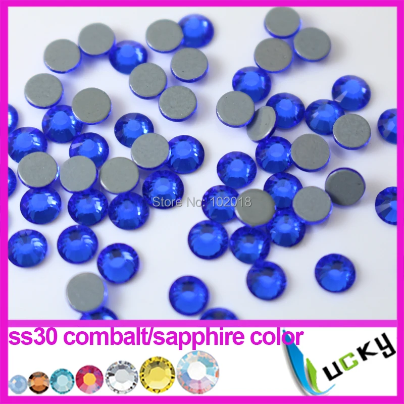 

Super shiny! 288pcs Highest quality DMC rhinestones Copy swarov 2038 ss30/6mm Sapphire Combalt color hotfix strass for glue on