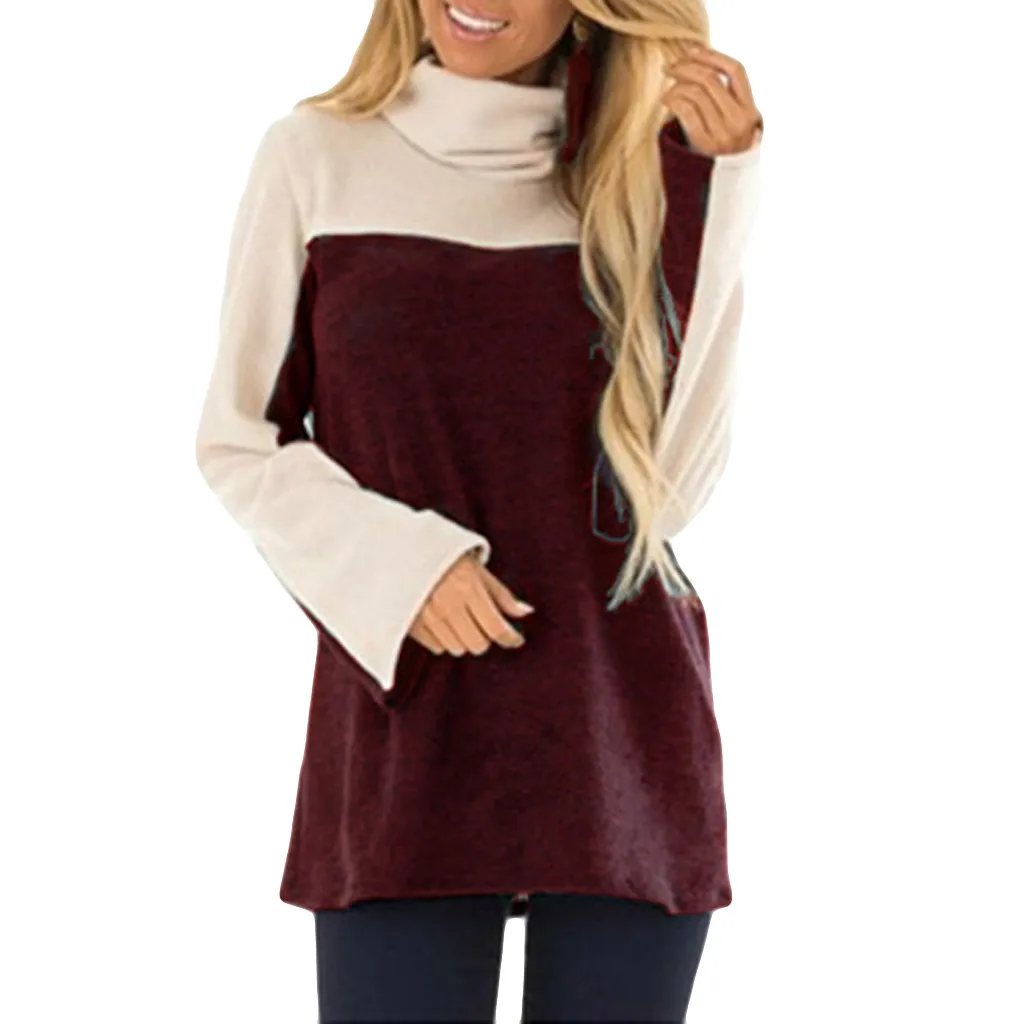 De las mujeres de la moda de cuello de tortuga blusa de primavera invierno Tops casuales de señora de ropa femenina blusa ropa mujer
