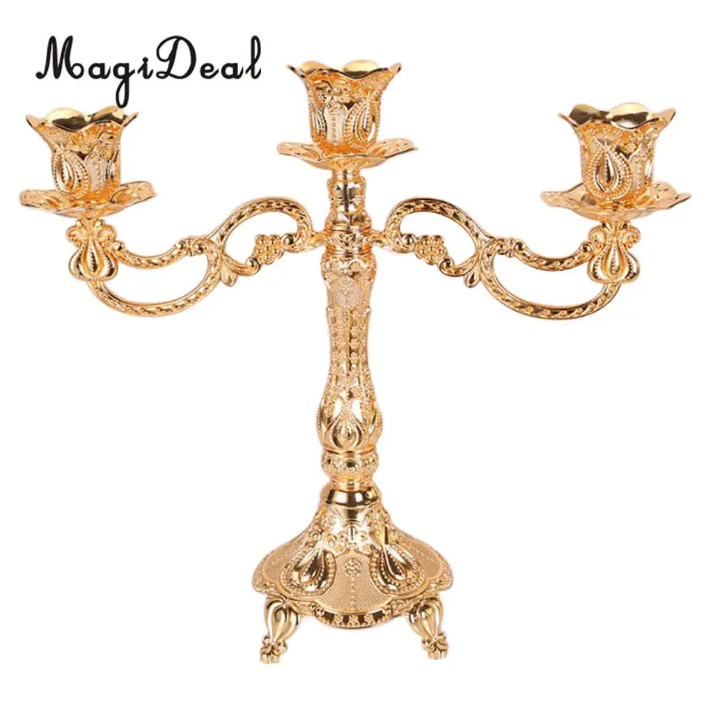 Vintage Alloy Metal Pillar Stick Candle Holder Candelabra Wedding Decoration for Holidays Festive Valentine Romatic Decor