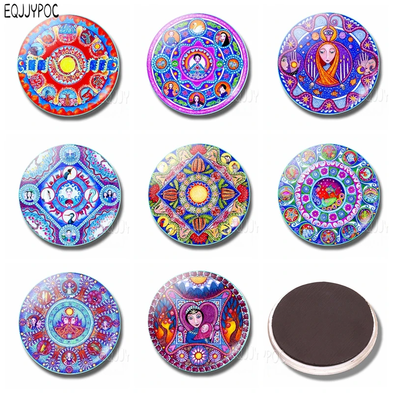 

Russian Style Kaleidoscope Picture 30MM Glass Fridge Magnet Cartoon beautiful Whiteboard Decoration Refrigerator Magnets Sticker