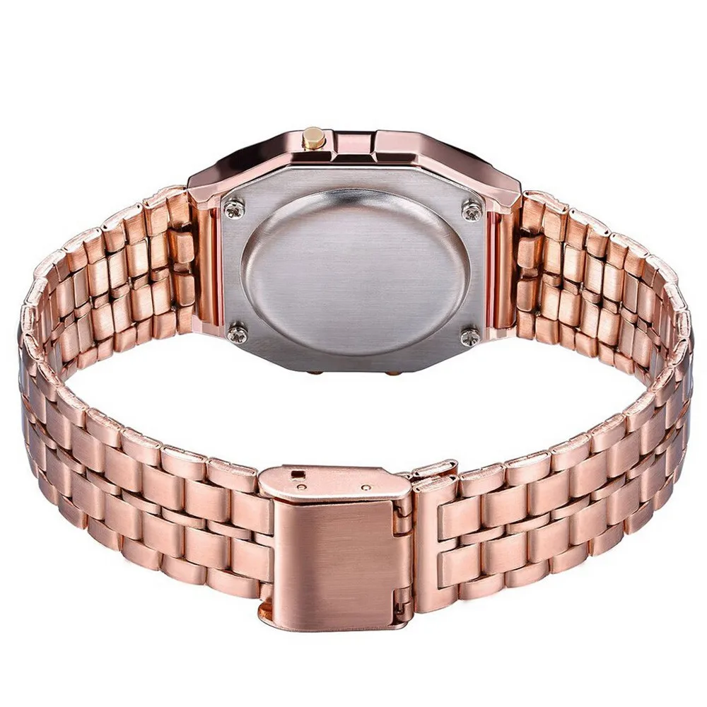 Роскошные женские цифровые часы из нержавеющей стали, розовое золото, мужские модные часы, водонепроницаемые, унисекс, мужские, женские, светодиодный, электронные часы XB40