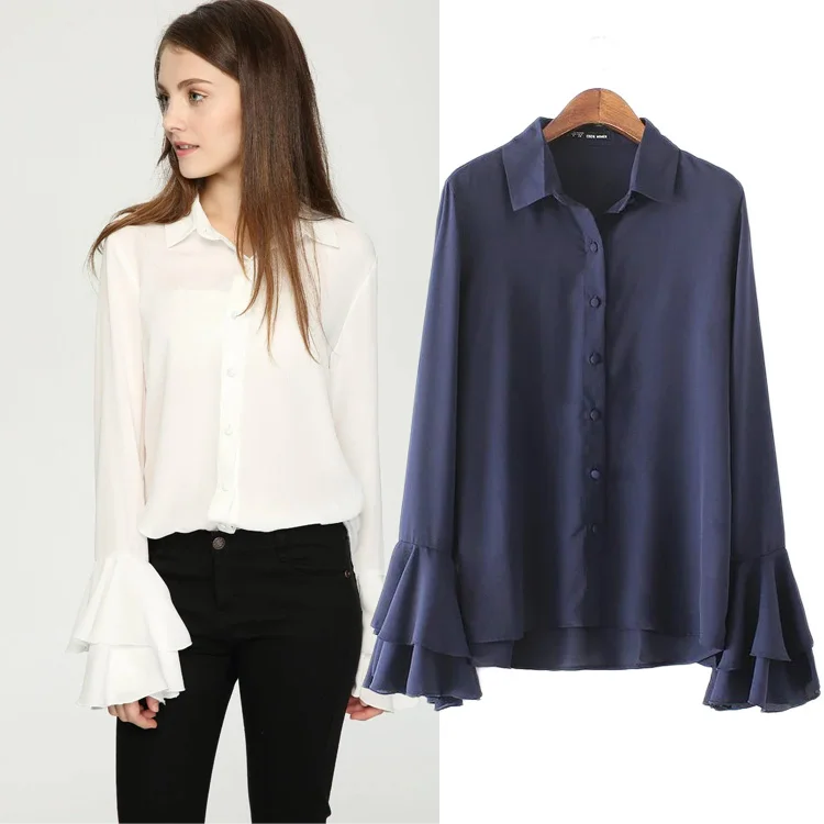 Fashion summer new women's solid color turn down collar