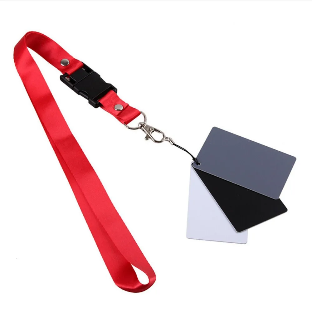 

New Digital Camera 3 in 1 Pocket-Size White Black Grey Balance Cards Gray Card with Neck Strap for Digital Photography Camera