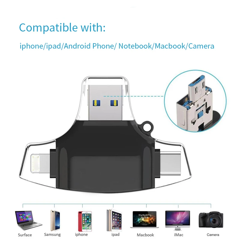 Устройство для чтения Micro-SD карт tipo C OTG USB MMC флэш-памяти для iPhone iPad MacBook адаптер 4 в 1 считыватель SD карт