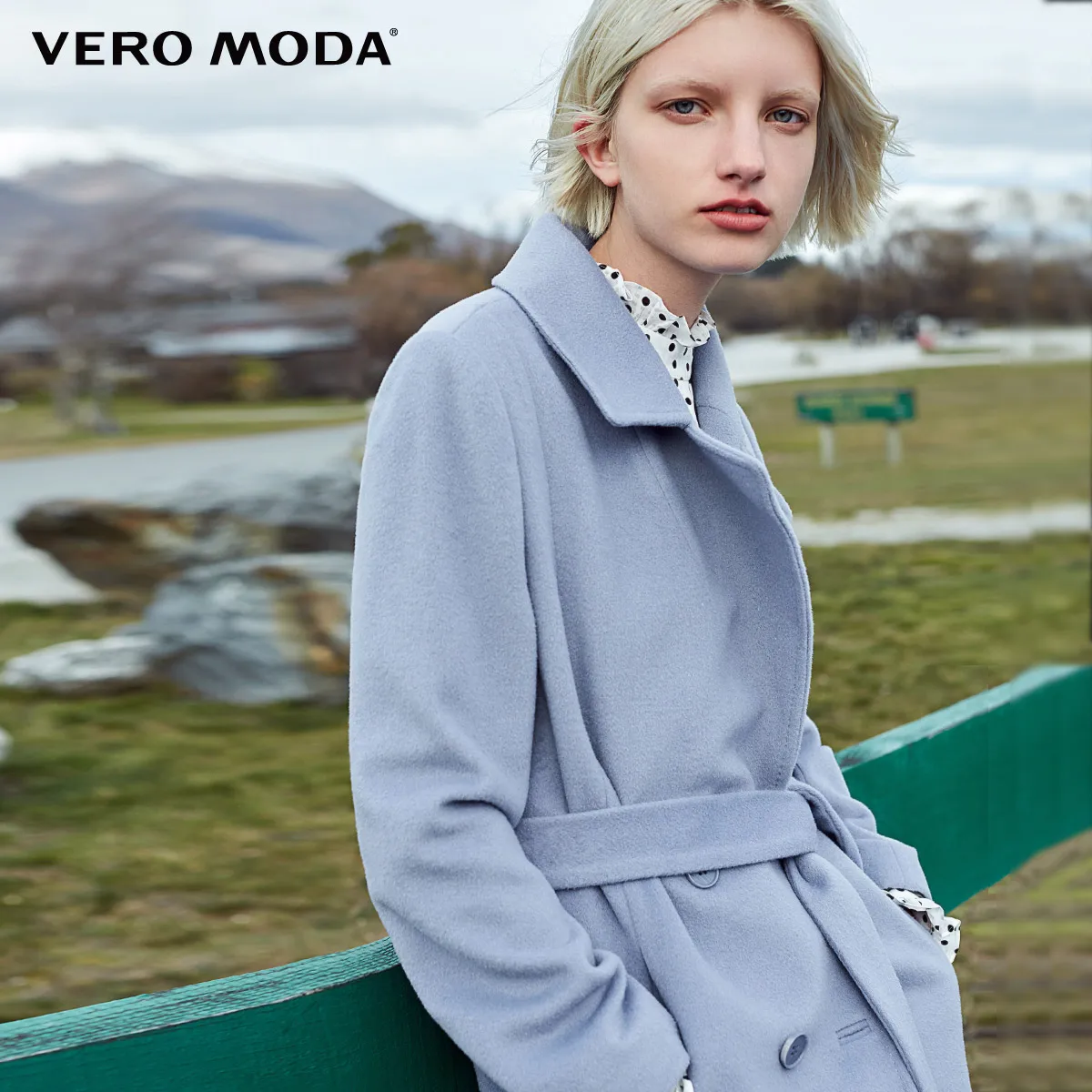 Vero Moda 2019 new double-breasted 100% long woolen coat|318427503