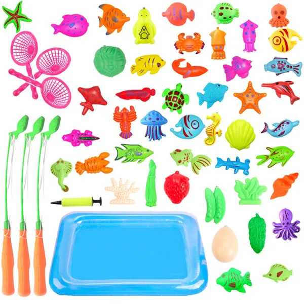 С надувным бассейном, магнитная рыболовная игрушка, набор удочек для детей, детская модель, игры в рыболовные игры, игрушки на открытом воздухе - Цвет: 52pcs with pool