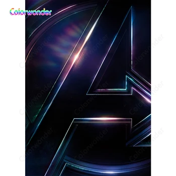

Photography Background Purple Iron A Symbol of Avenger with Colorful Lights Black Superhero Backdrops for Photo Booth Studio