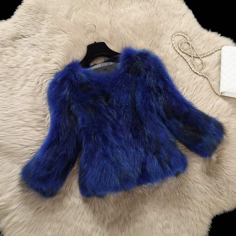 Новое поступление, пальто из натурального меха енота и собаки, женское короткое тонкое пальто из натурального меха, верхняя одежда, осень и зима - Цвет: saphire blue