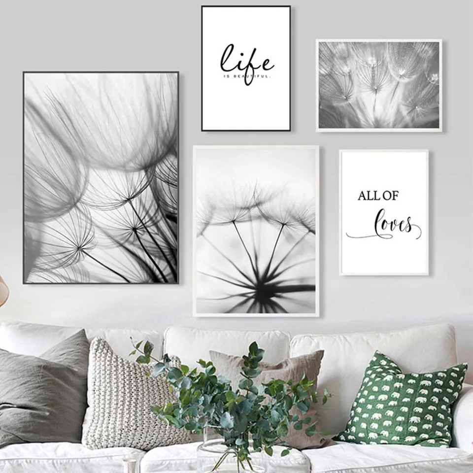 

Black And White Dandelion Nordic Style Canvas Pictures Home Decor Painting Wall Artwork Prints Poster Hotel Modular Living Room