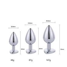 S/M/L Size Anal Plug With Diamonds Heart Shape Base Button Silver Stainless Steel Butt Plug Metal Anal Sex Toy For Women Men Gay