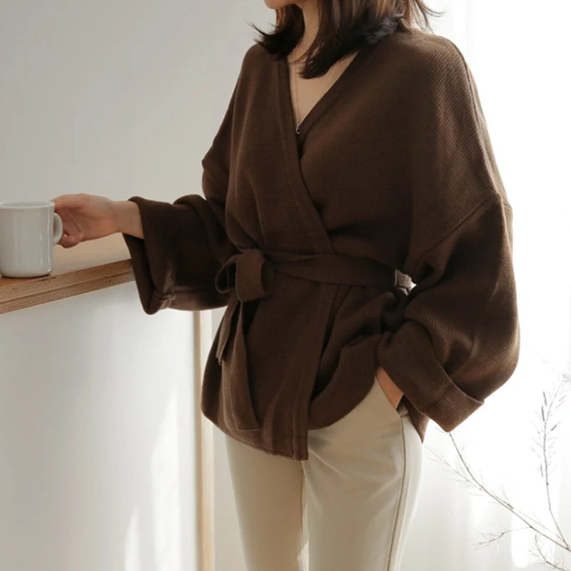 

Ccibuy Women Sweater Cardigans Knitting Lace Up Loose Outer Wear Elegant Casual Ladies Tops Female Coat Spring knitwear 2019