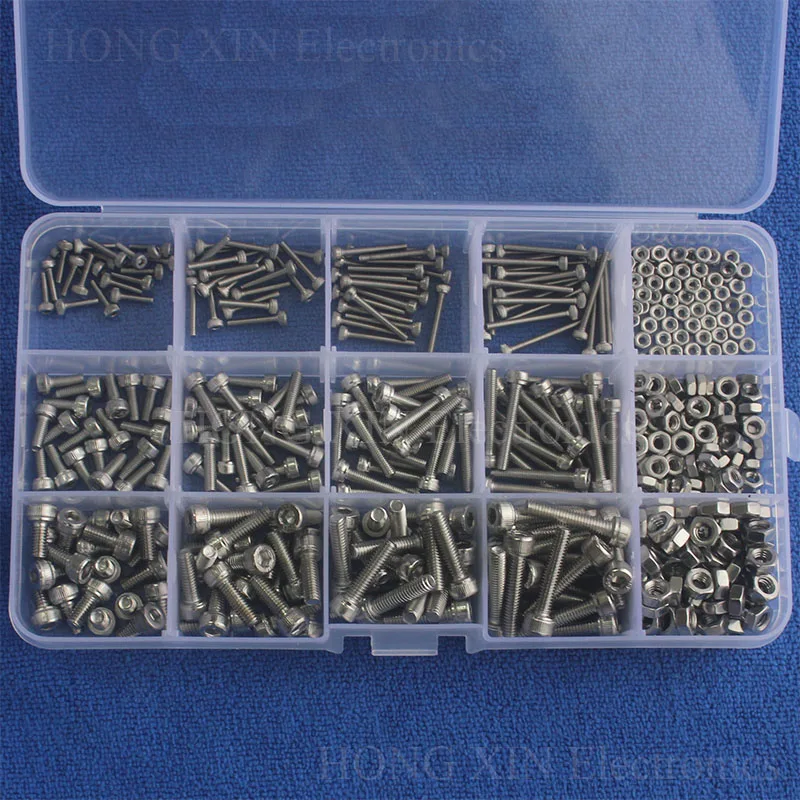 

480pcs Screws M2 M3 M4 Hex Socket Screws Set Stainless Steel SS304 Hex Socket Cap Head Screws and Nuts Repair Tool With Box