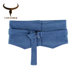 COWATHER модные ремни для женщин Украшенные джинсовые женские пояса Жан Ремни Винтаж Женский поясов цвет синий, черный; Большие размеры 34–43