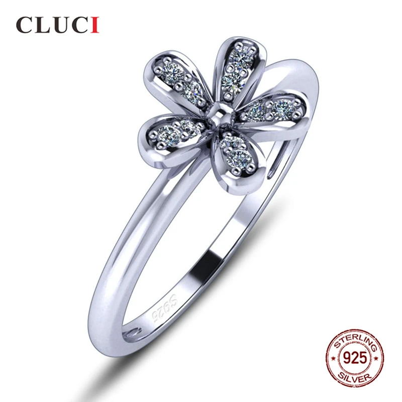 

CLUCI Hot 925 Silver Classic Flower Rings Fashion Sterling Silver Women Party Jewelry Flower Ring