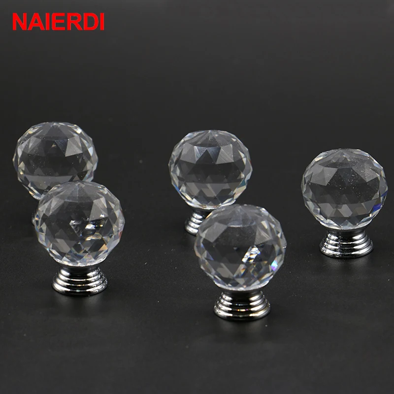 10PCS NAIERDI 20-30mm Crystal Ball Design Crystal Glass Knobs Cupboard Drawer Pull Kitchen Cabinet Wardrobe Handles Hardware