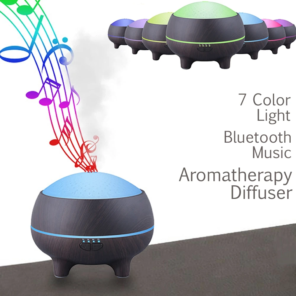 

Bluetooth Music Play Aroma Diffuser 300ML Aromatherapy Ultrasonic Essential Oil Humidifier Wood Grain 7 Color Light