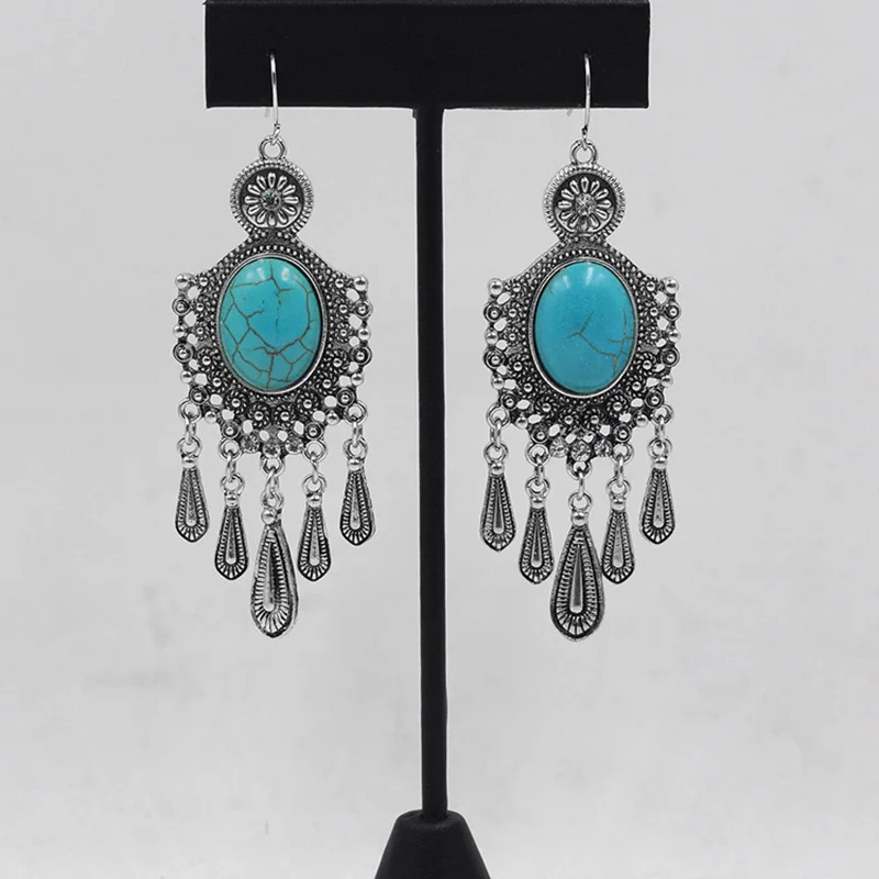 One Pair Bohemian Drop Earrings for Women Fashion Antique Silver/Gold Flower Long Dangle Earring Fine Jewelry