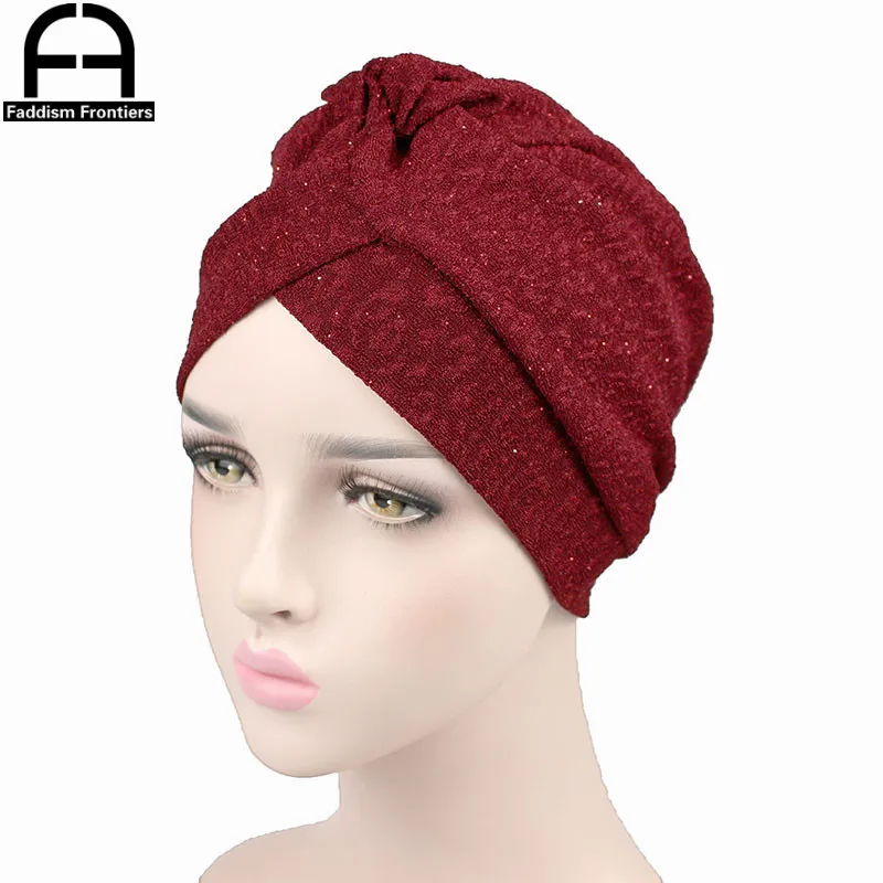 

Fashion Women Shiny Turban Stretchy Spandex Turban Hat Chemo Headwear Headband Hair Accessories Cover Turbante Hat Turban