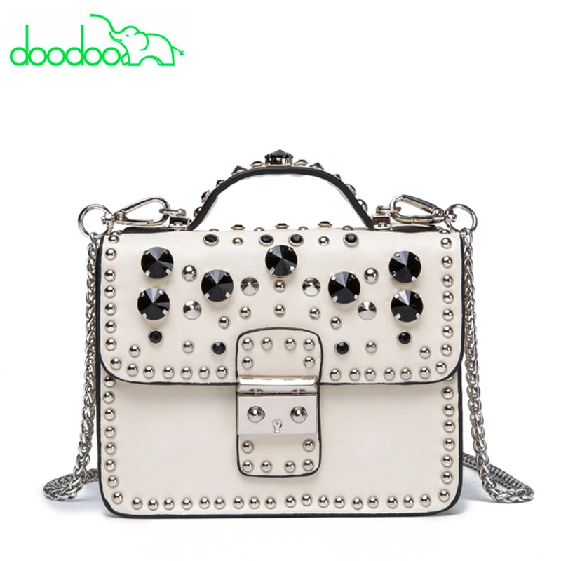

Goddess! Luxury Brand Pearl Rivet Design Lady Leather Messenger Bag Women Handbag White Tote Bag Famous Designer Shoulder Bags